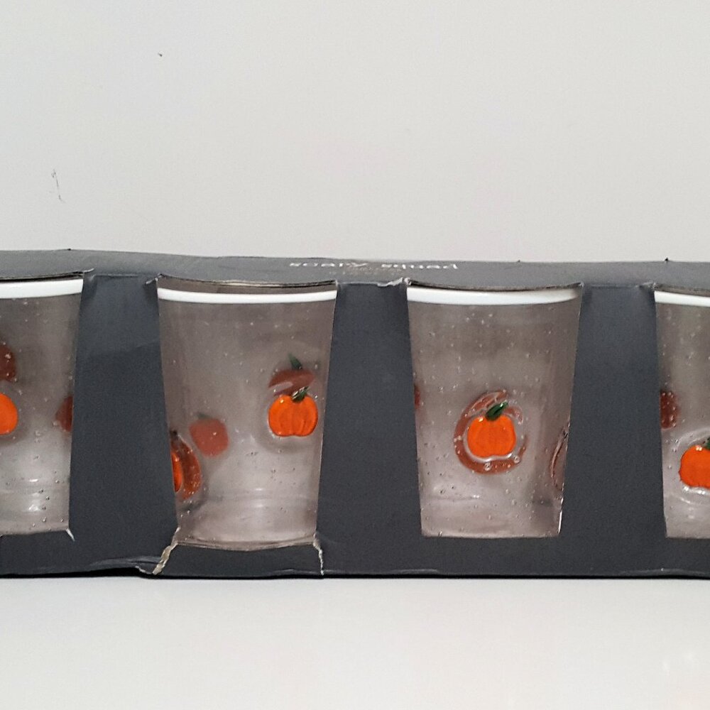 NEW RARE Pottery Barn Set of 4 Scary Squad Pumpkin Icon Drinking Glasses 12 oz